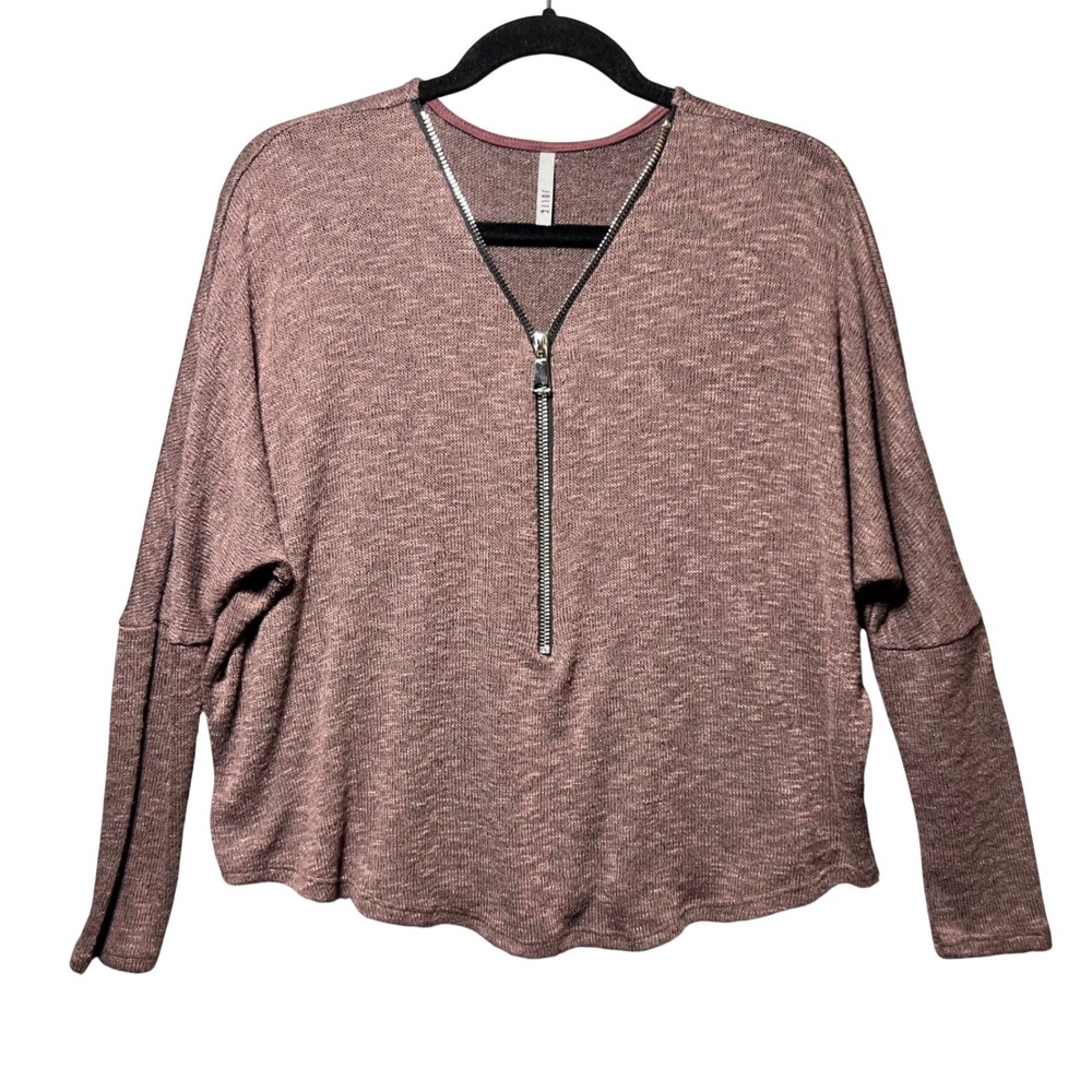 Jolie Half Zip Dolman Sleeve Knit Top Mauve Marl Size S Made in USA Lightweight